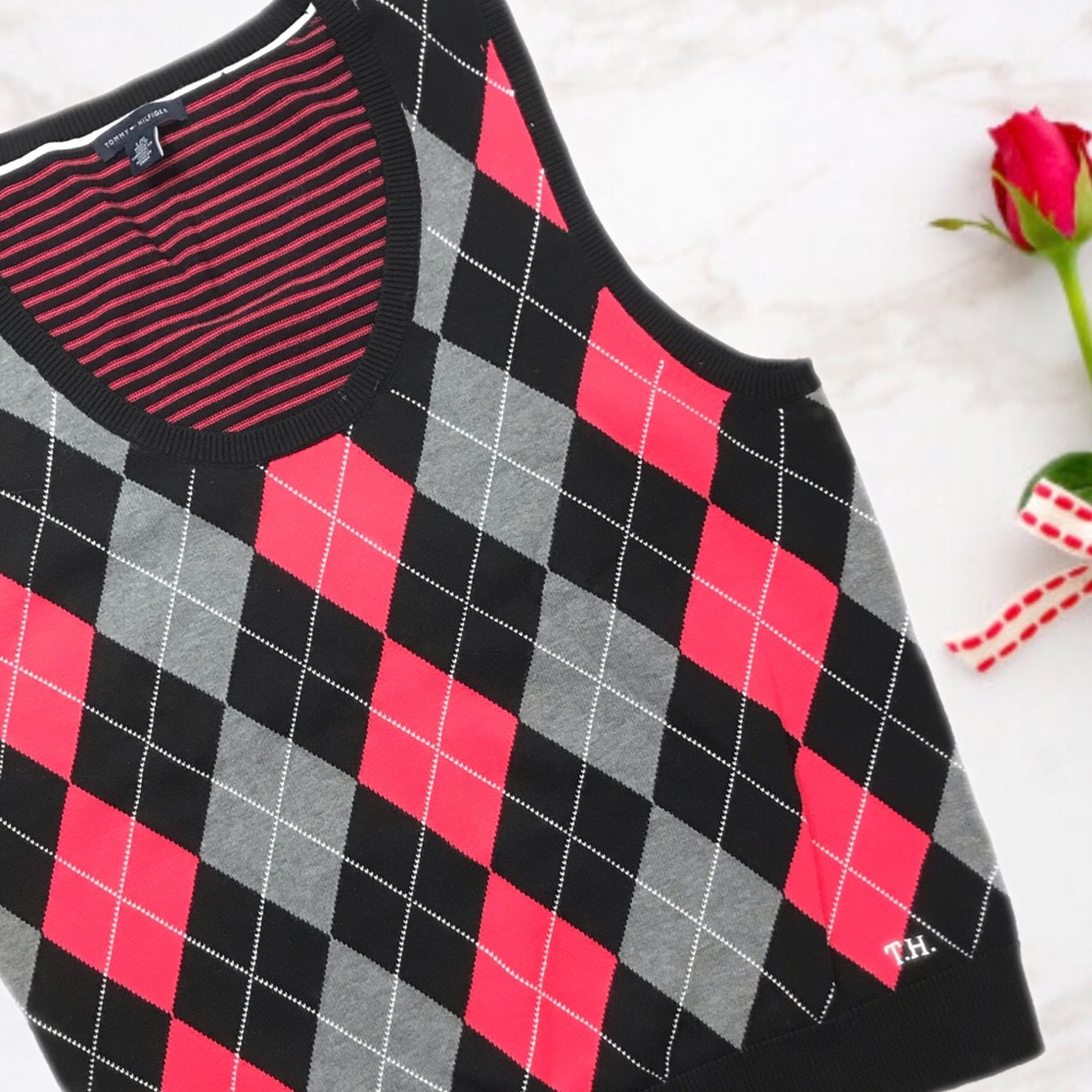 Tommy Hilfiger Black & Hot Pink Sweater Vest Large
